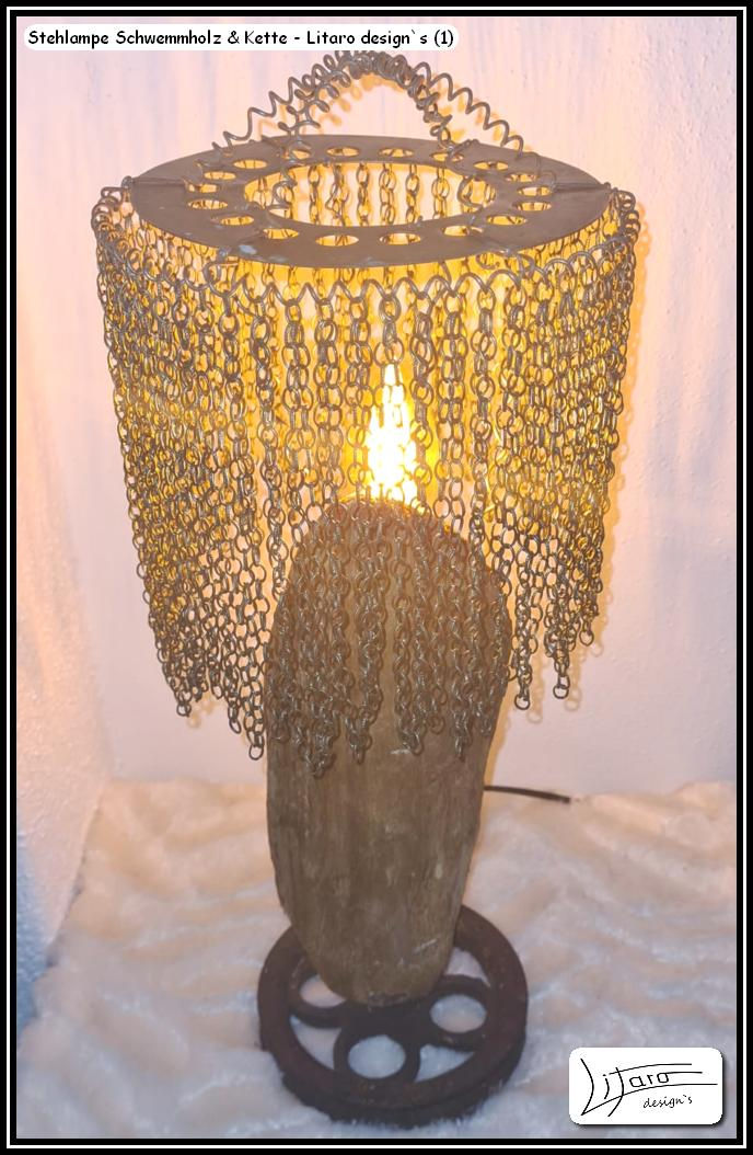 Miniaturbild: Designer Lampe Schwemmholz & Altkupferkette