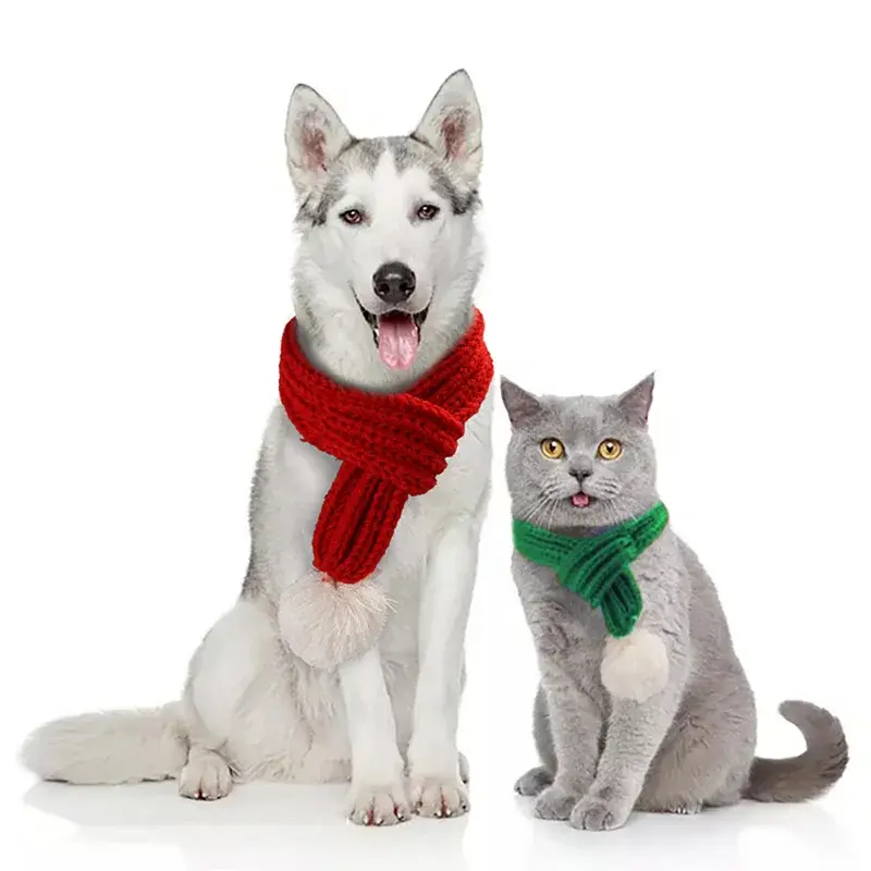 Knitted Christmas Dog Scarf Red and Green Winter Accessory
