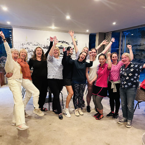 Women's tennis team celebrating promotion, woo hoo!