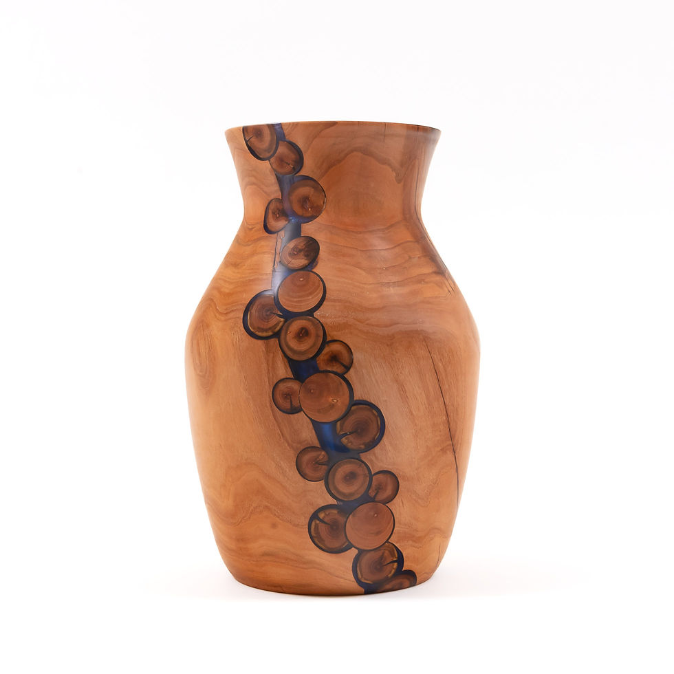 Thumbnail: Sedona  Arizona  Tlaquepaque  Home Accents  Turned Wooden Vase  Plum Wood  Blue Resin  Don Horton  DH308