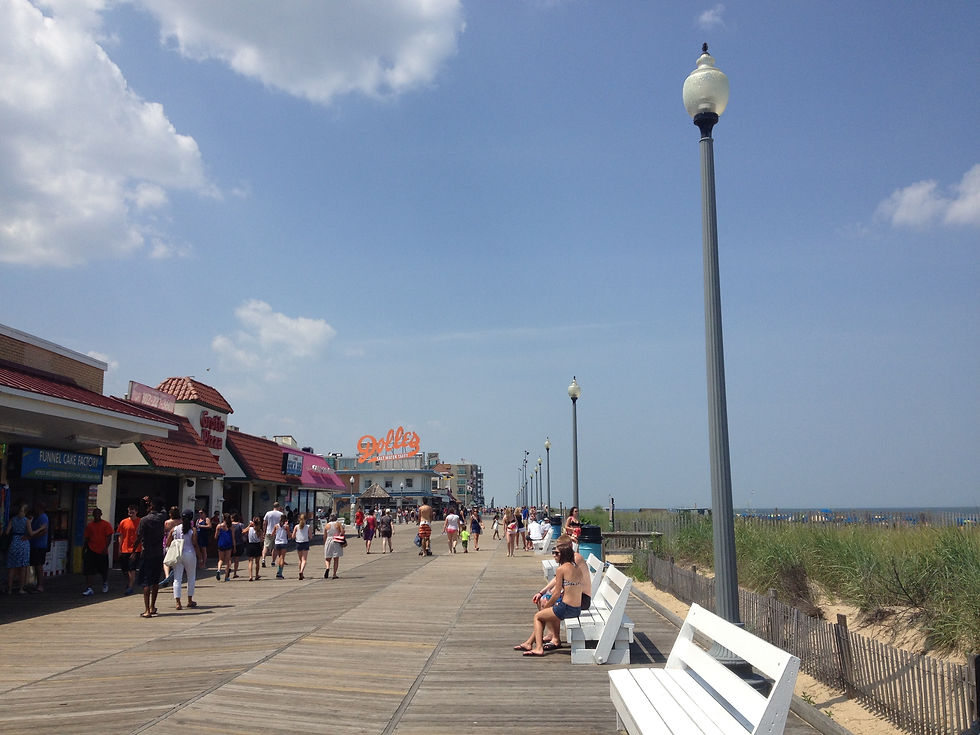 Wide angle view of the lively Rehoboth Beach Boardwalk