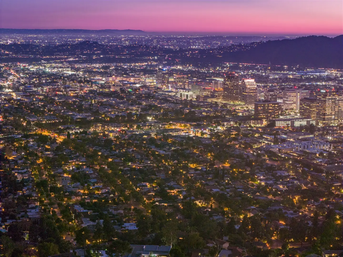 Aerial view of Glendale and the surrounding hills near 1239 Geneva Street