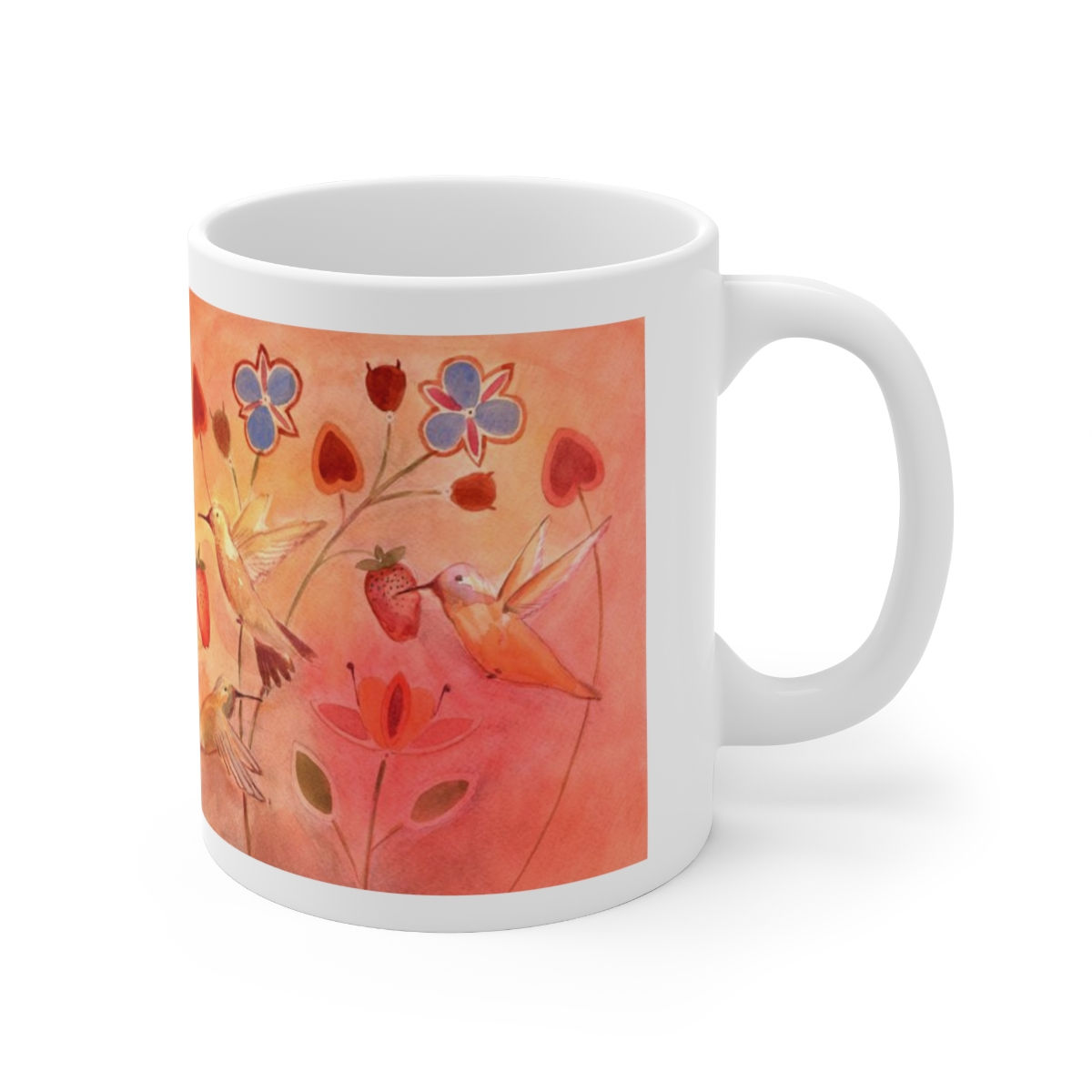 Woodland Floral and Hummingbirds - Ceramic Mug 11oz