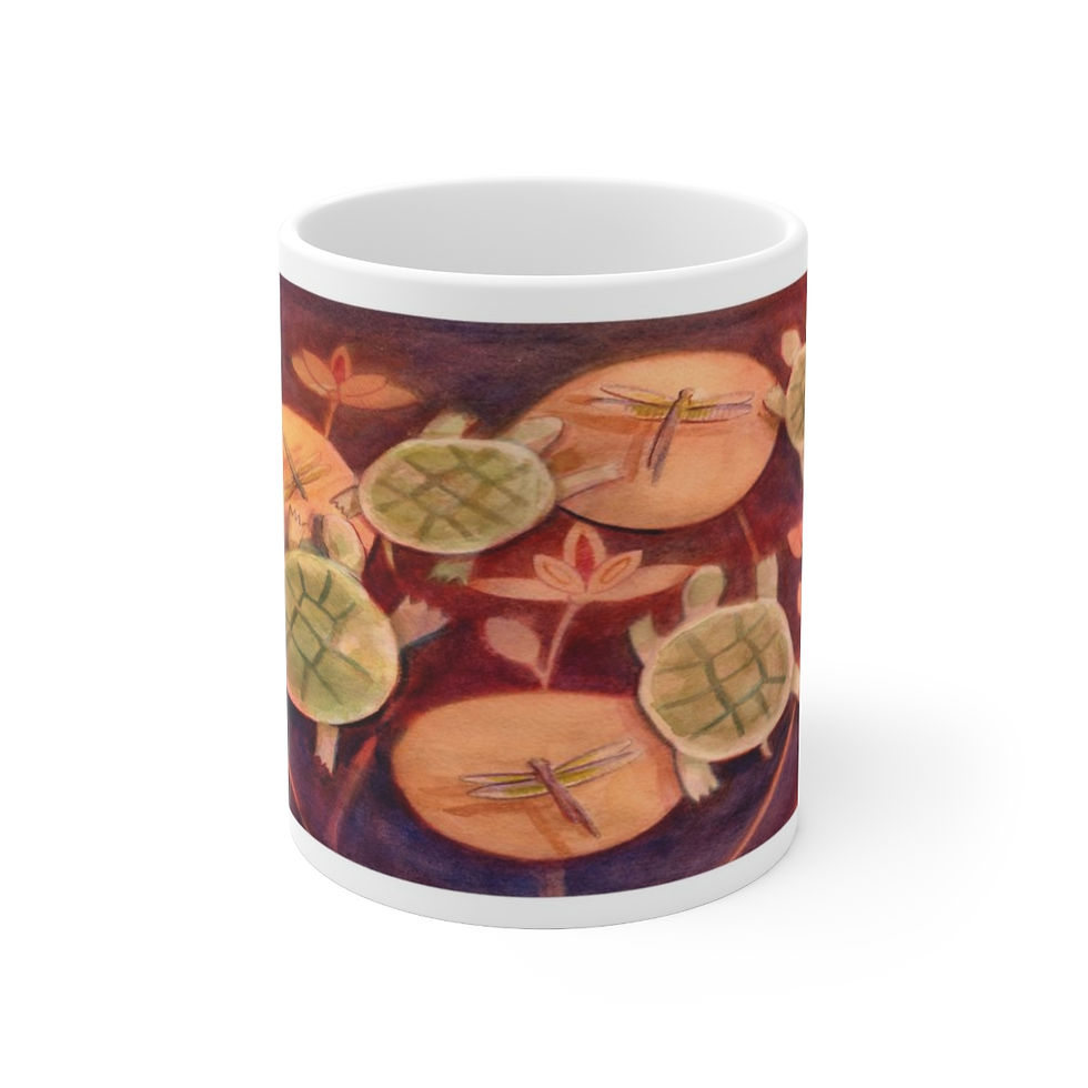 Thumbnail: Turtle and Waterlilies - Ceramic Mug 11oz