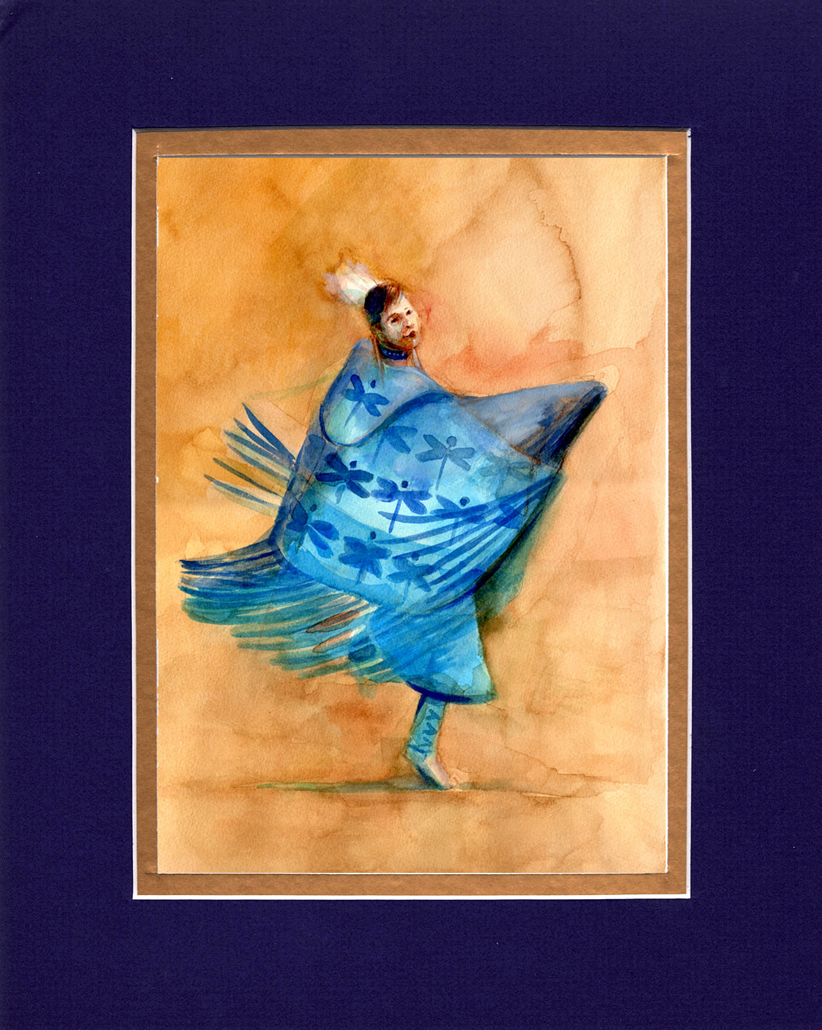 Blue Dragonfly Shawl Dancer 11"x14" (Image size = 8"x11")