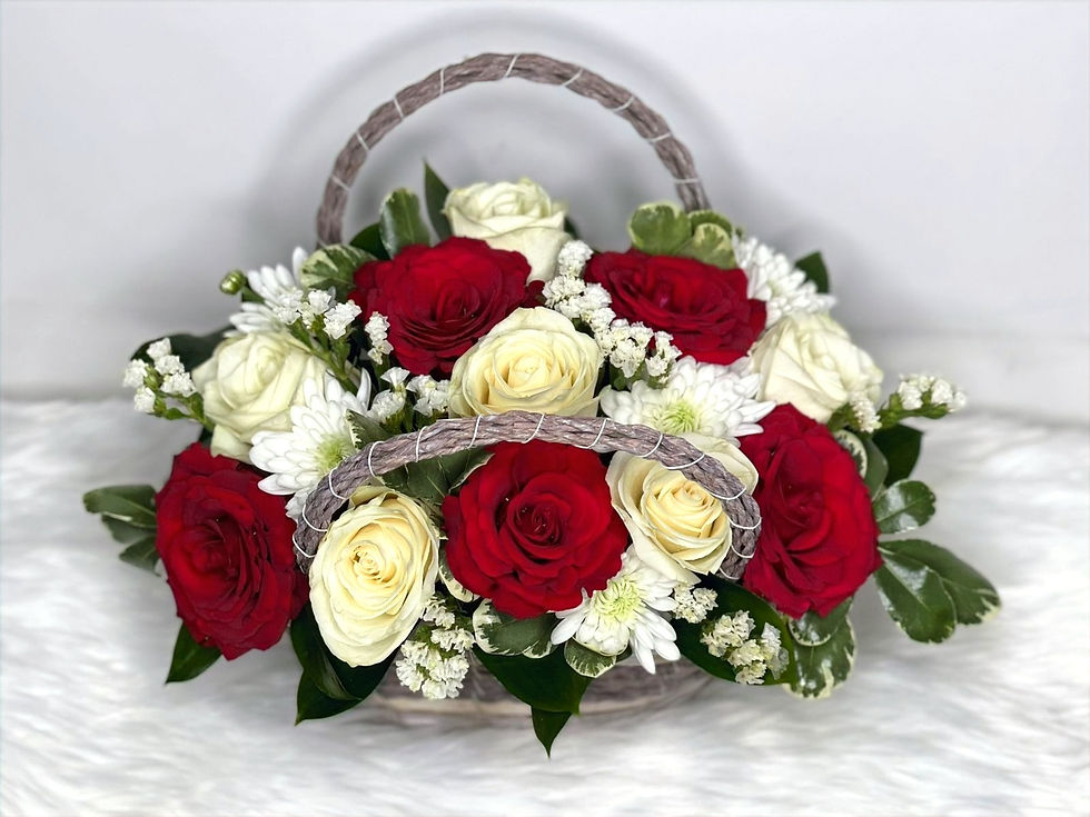 Thumbnail: Basket of Fresh Red and White Flowers