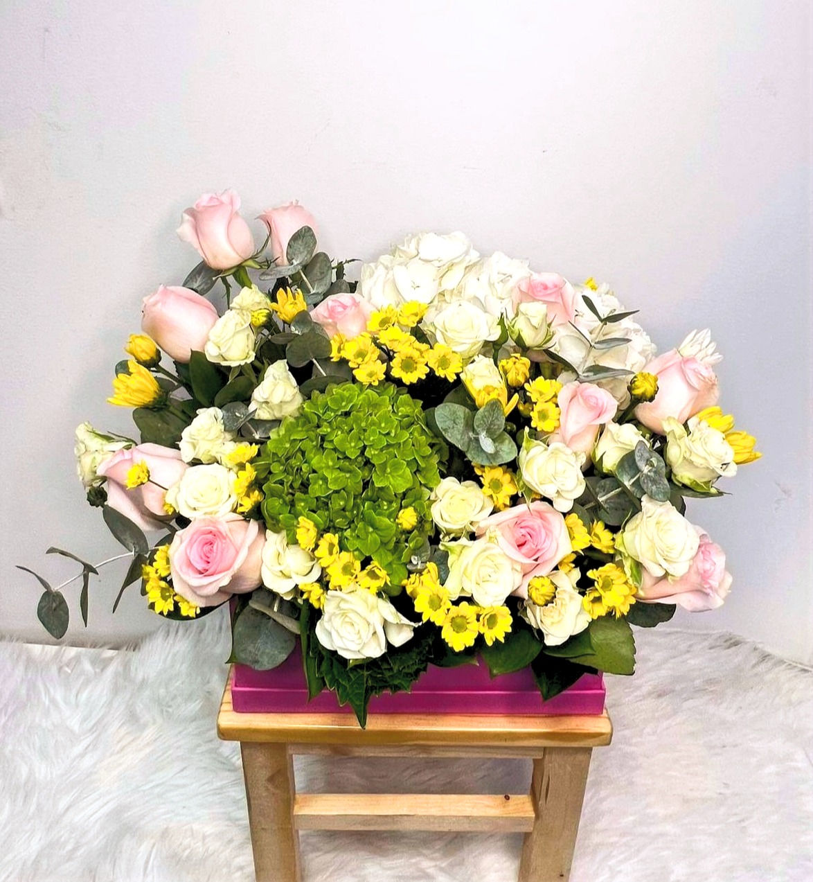 Pastel Flower Wooden Box Arrangement\