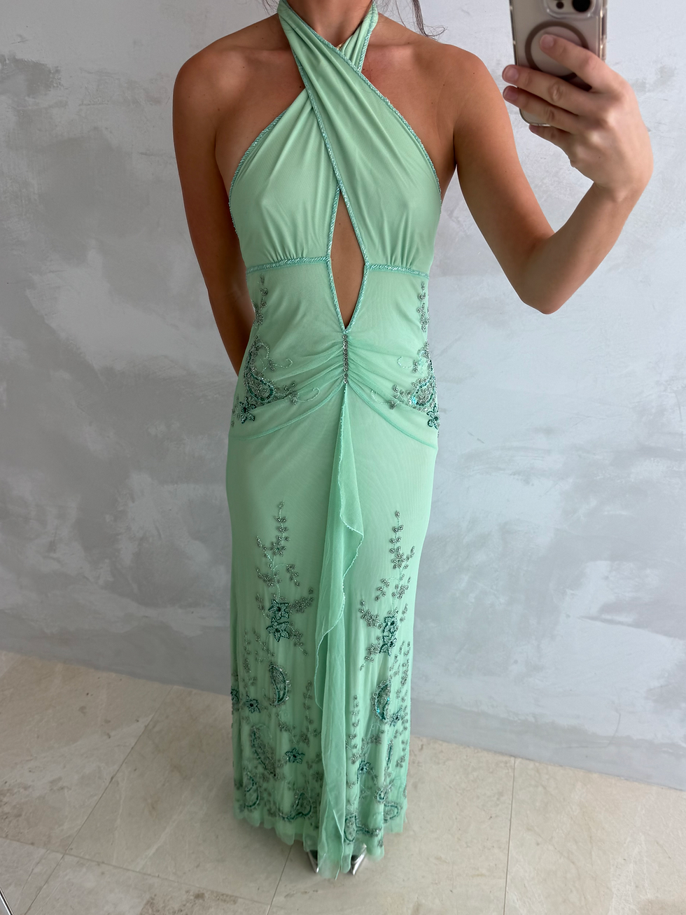Thumbnail: Seafoam Ruffle Beaded dress