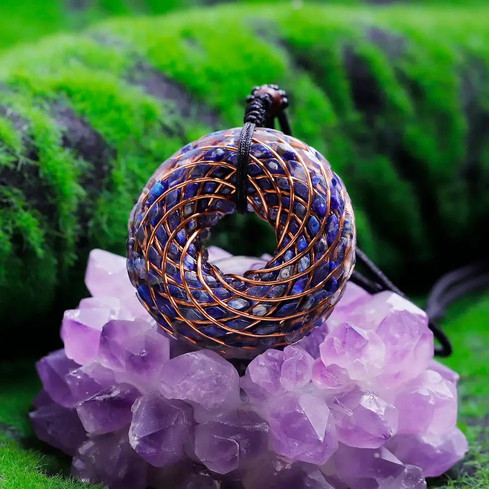 Миниатюра: Rodin Coil & Lapis Lazuli Necklace Pendant Natural Stone Adjustable Chain