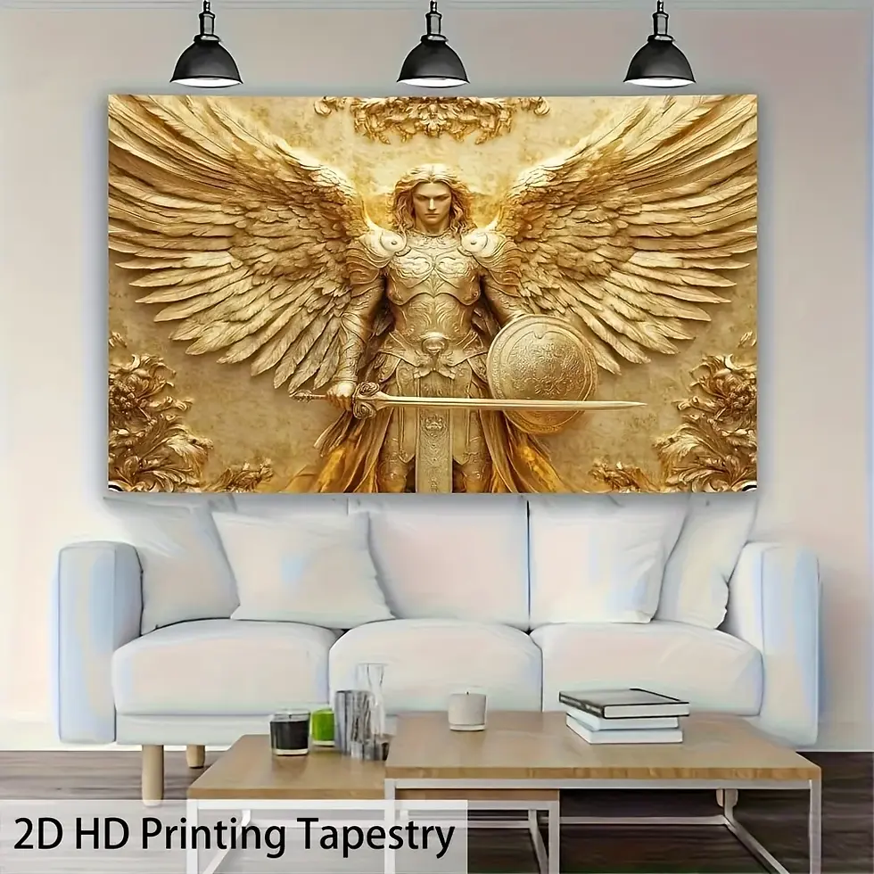 Miniature : Luxury Glam Style Archangel Michael Tapestry, Golden Design Wall Hanging Decor