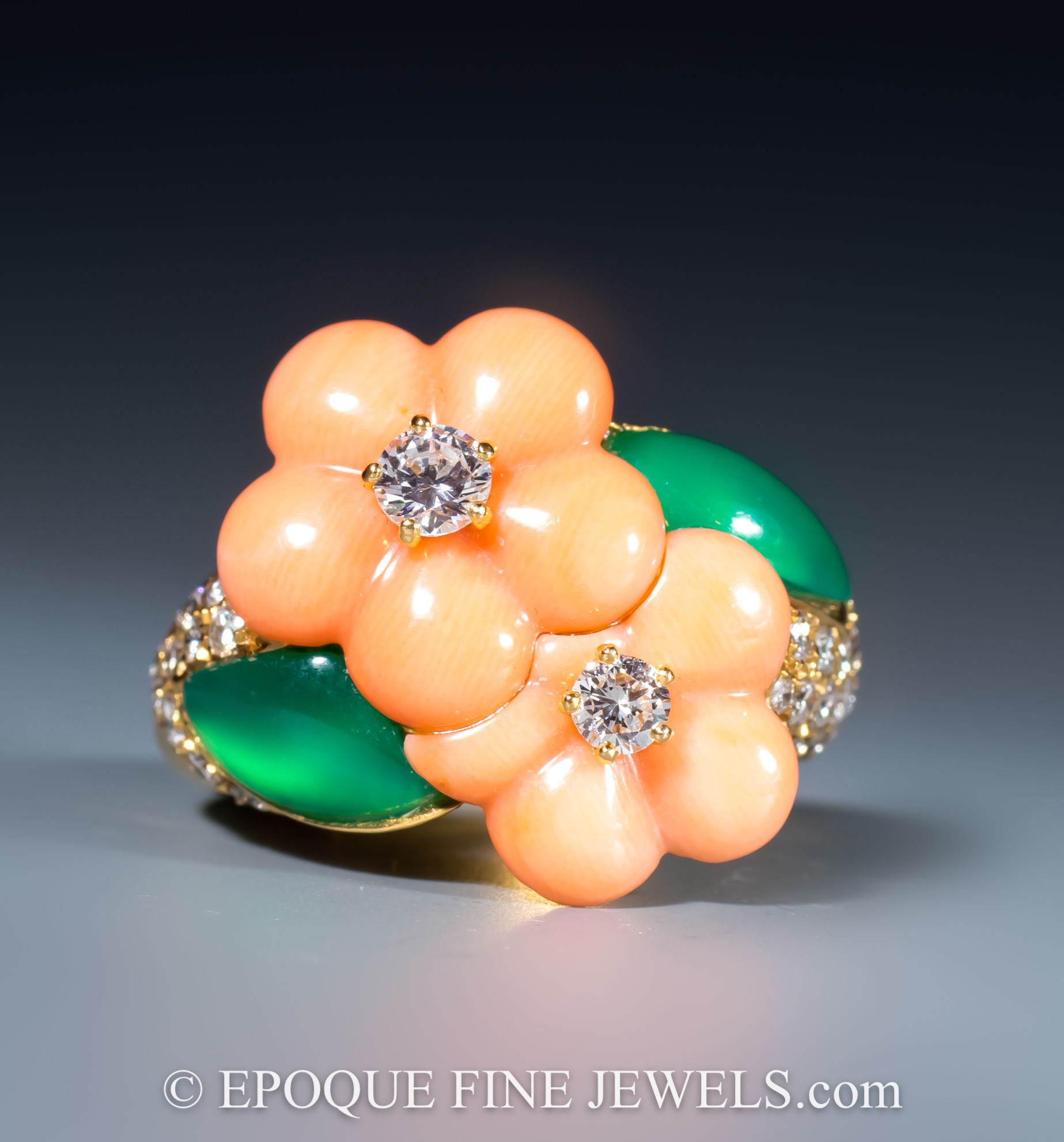A diamond, coral and chrysoprase ring by Van Cleef & Arpels