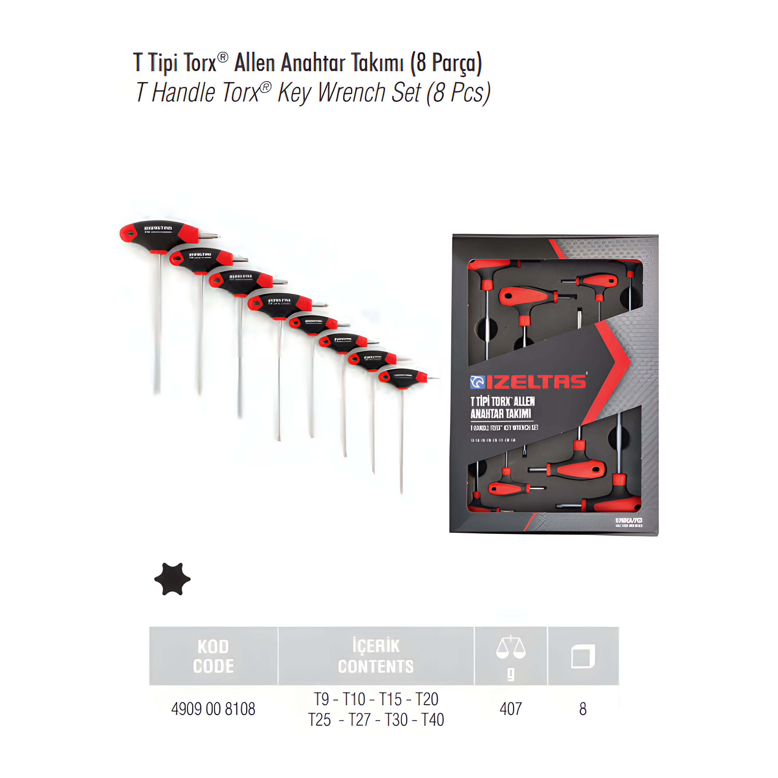 Izeltas T Type TORX Allen Key Set 8 Pieces