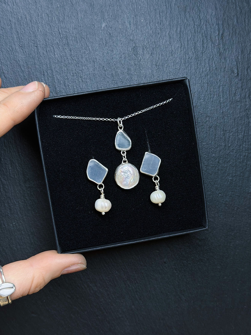 Thumbnail: Sea Glass and Pearl Stud Earrings