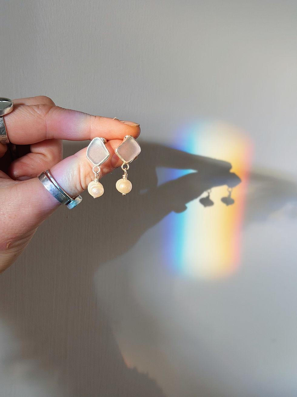 Thumbnail: Sea Glass and Pearl Stud Earrings