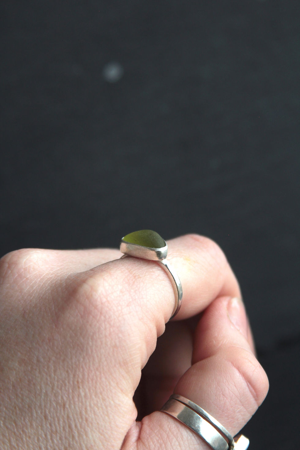 Thumbnail: Lime Green Sea Glass Bar Ring