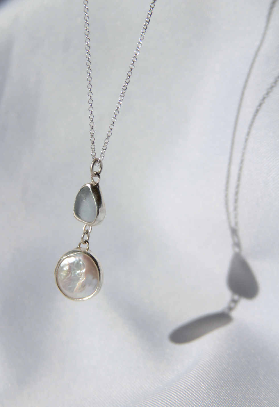 Thumbnail: Sea Glass and Pearl Bezel Necklace