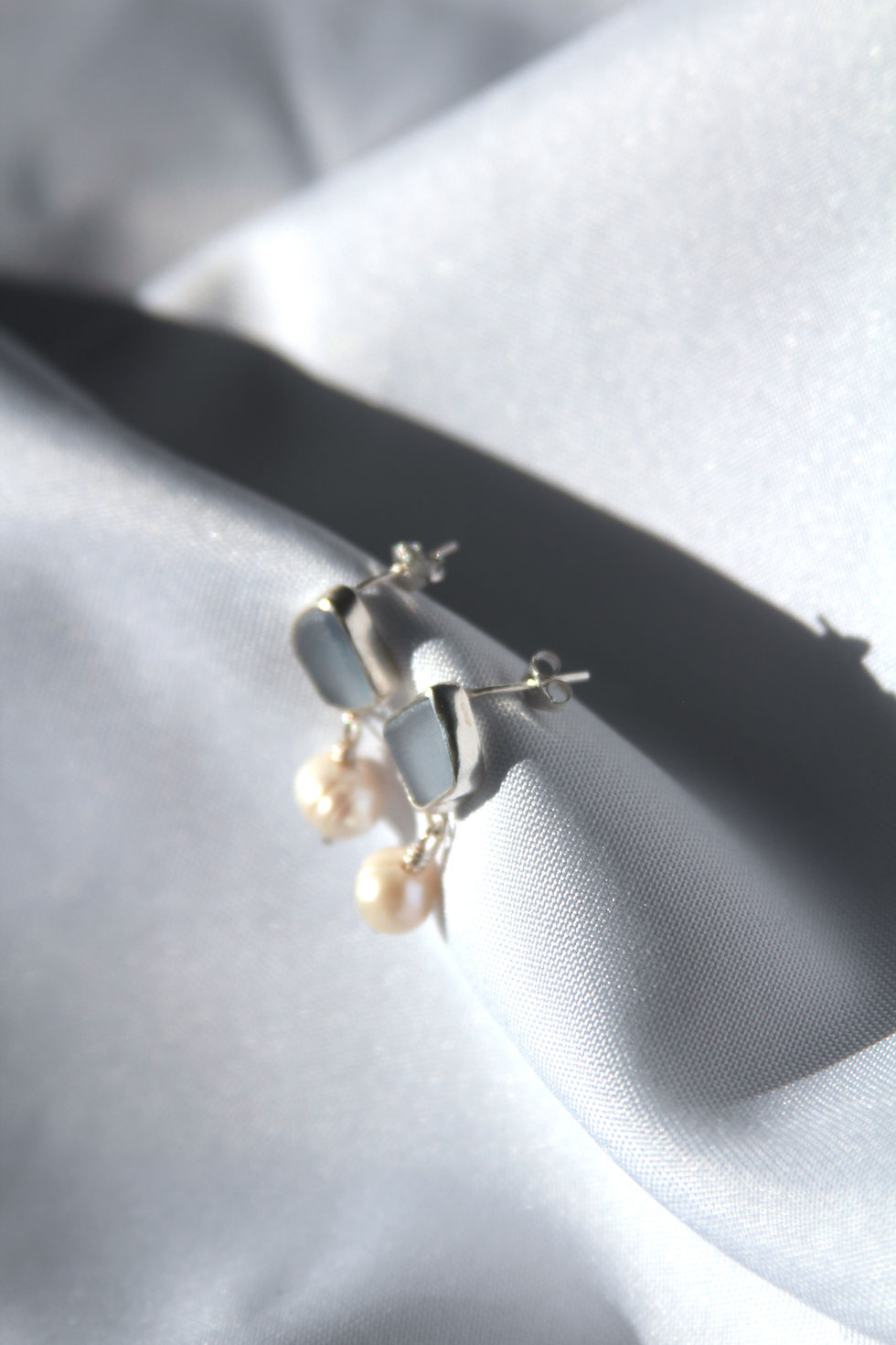 Thumbnail: Sea Glass and Pearl Stud Earrings