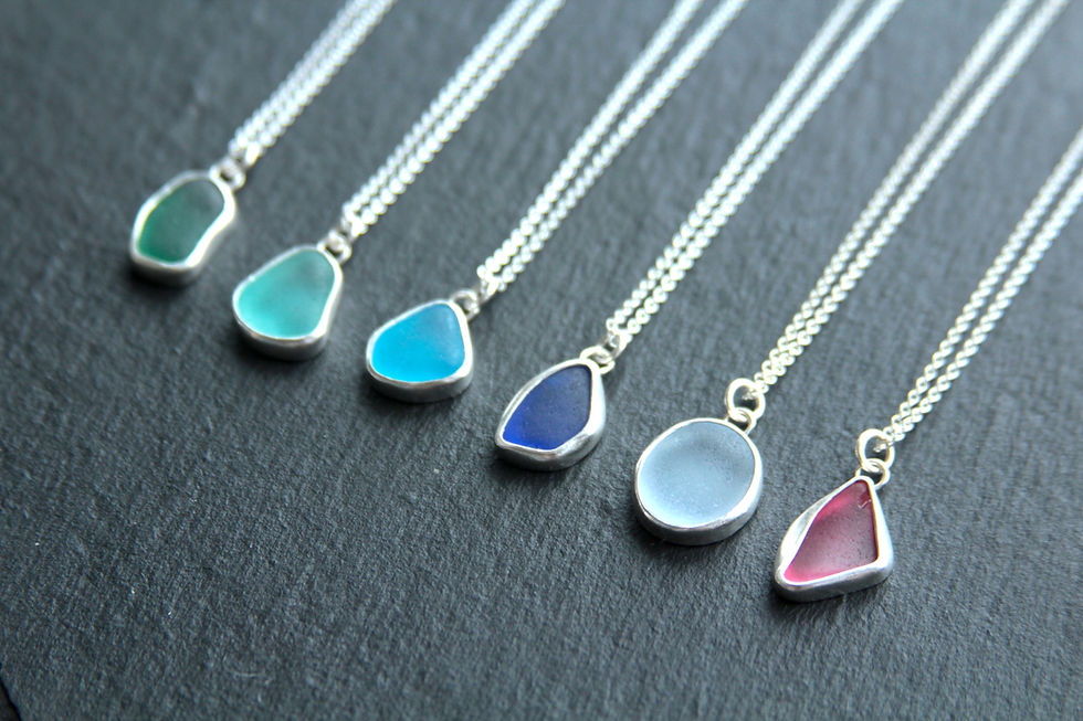 Thumbnail: Cornflower Sea Glass Bezel Necklace