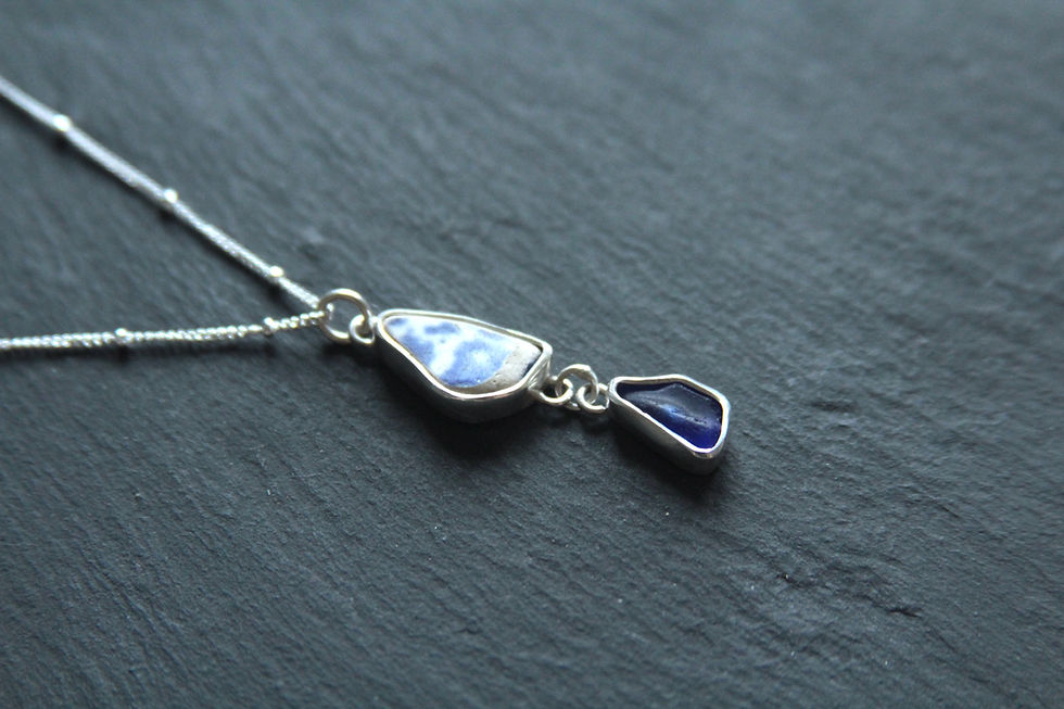 Thumbnail: Cobalt Sea Glass and Pottery Necklace