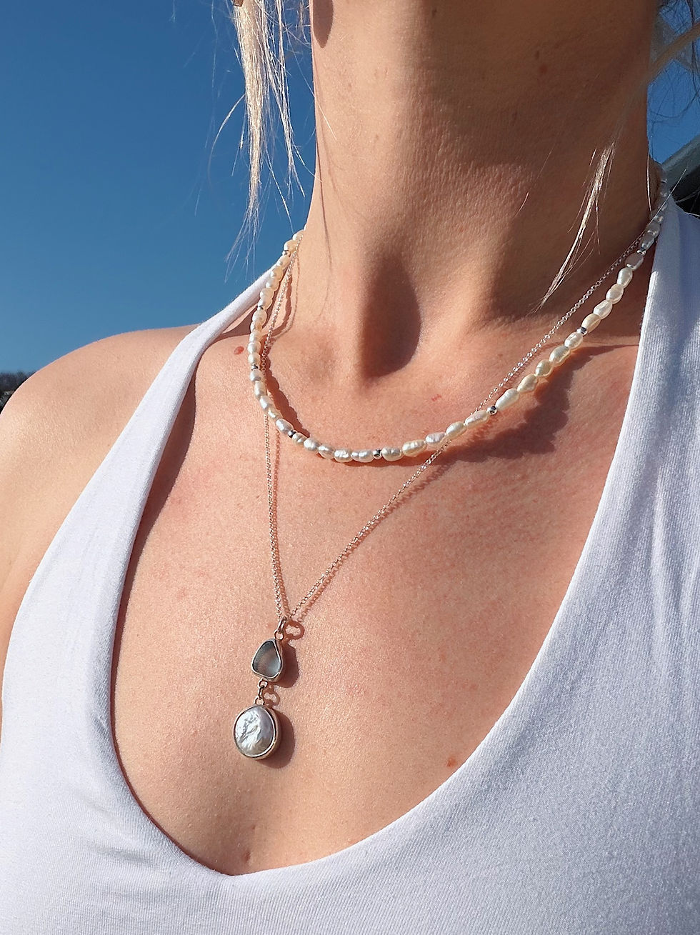 Thumbnail: Sea Glass and Pearl Bezel Necklace