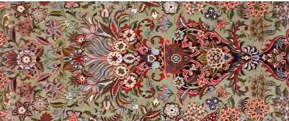 Eye-level view of a spacious living room with a large rectangular premium designer carpet