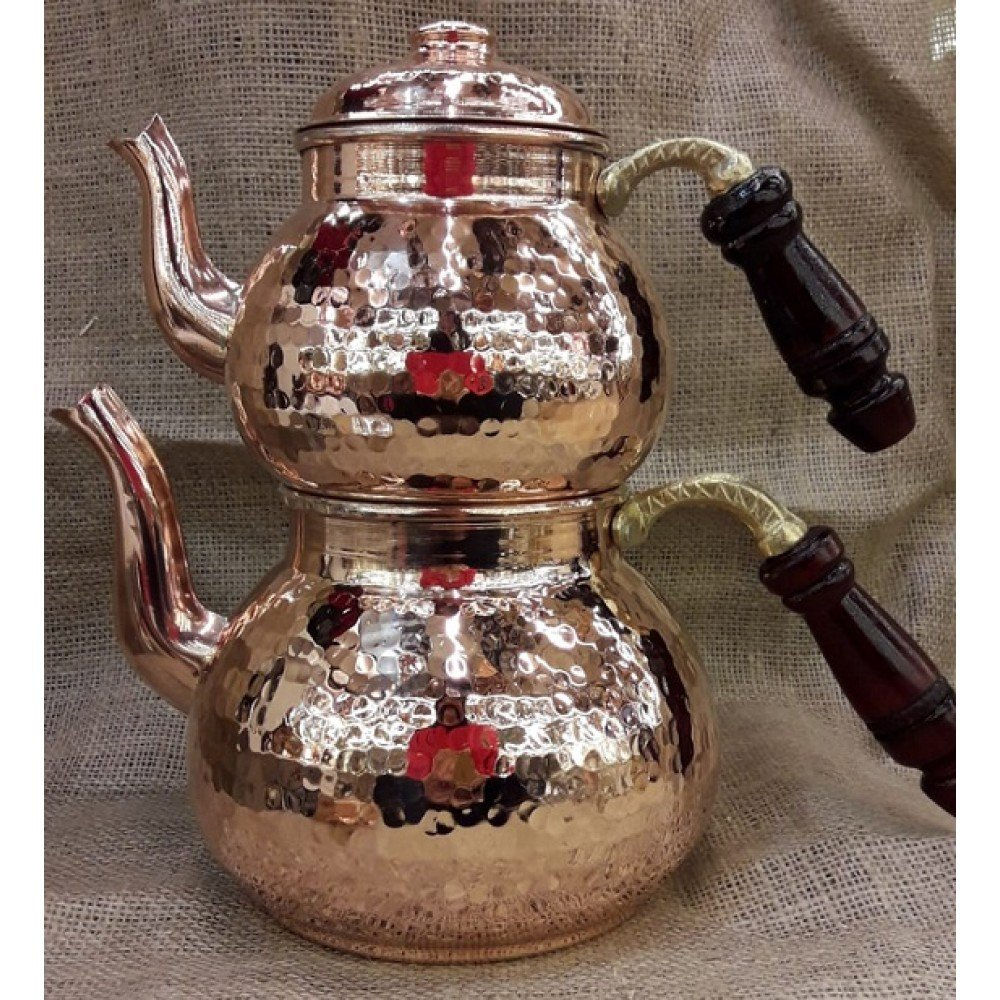 10 x TURKISH COPPER TEAPOT WITH WOODEN HANDLE