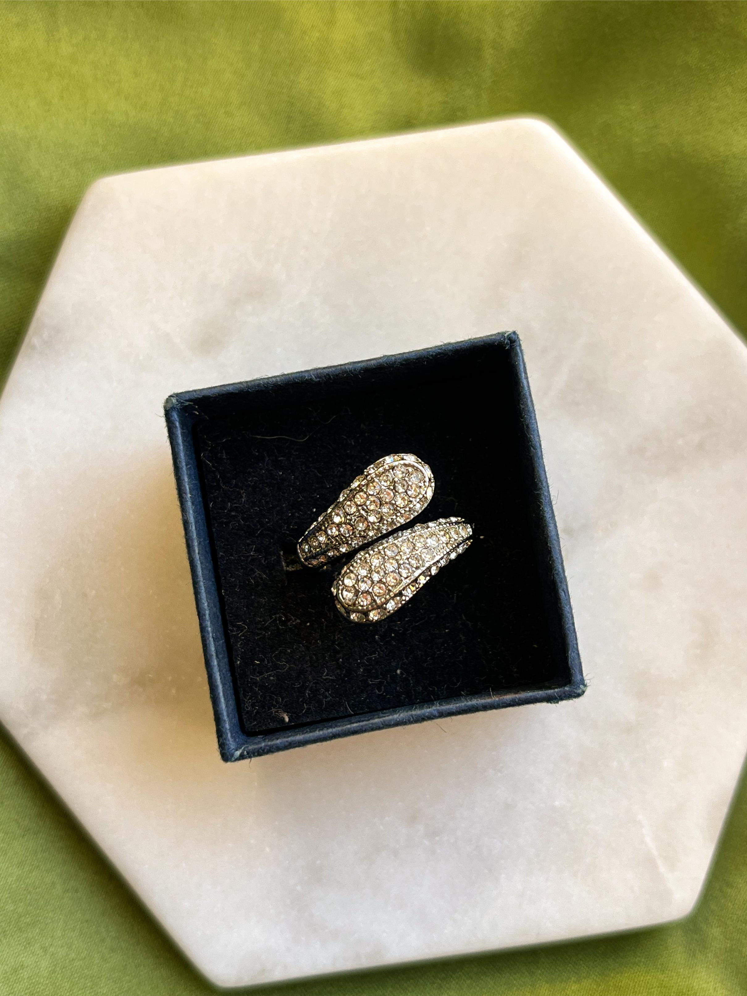 Double Curl American Diamond Silver Adjustable Ring