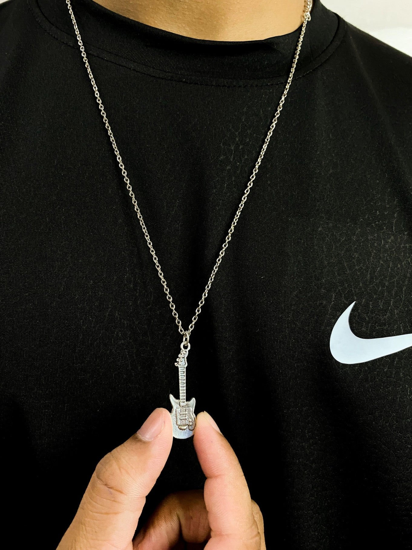 Silver Guitar Pendant With Chain: For Music Lovers