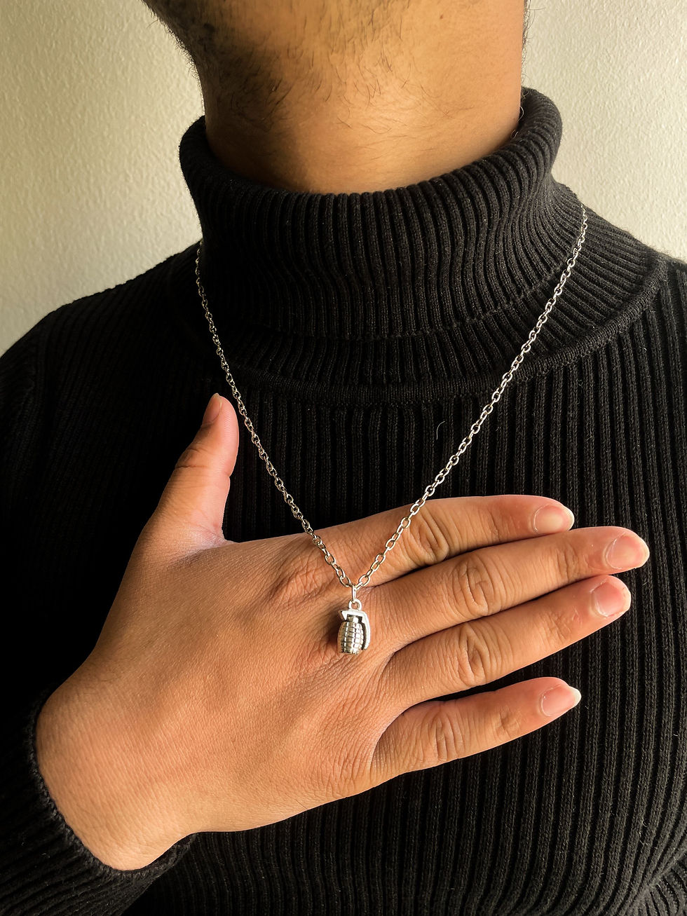 Thumbnail: Silver Hand Grenade Pendant With Chain