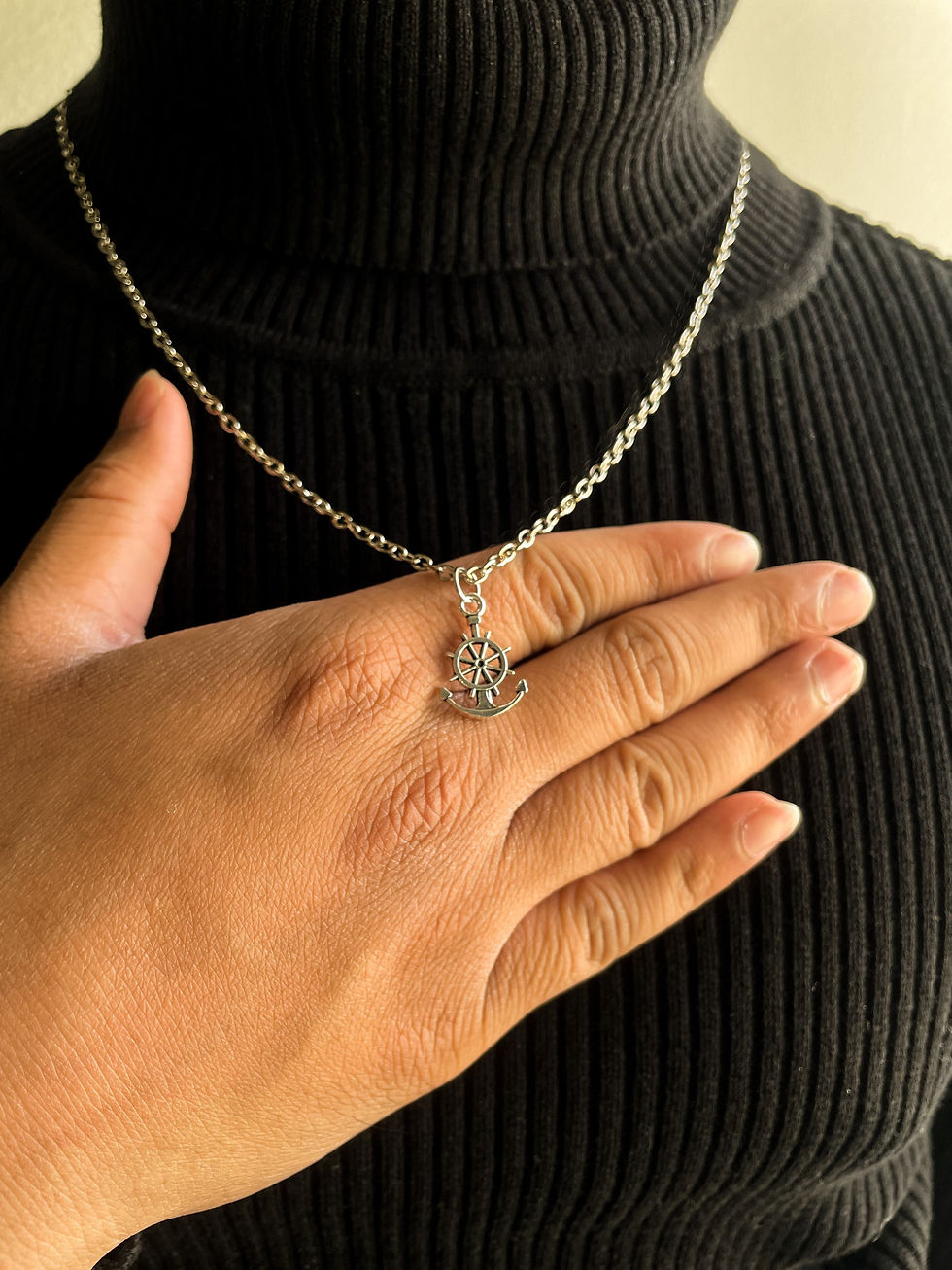 Thumbnail: Ship Wheel Anchor Silver Pendant With Chain