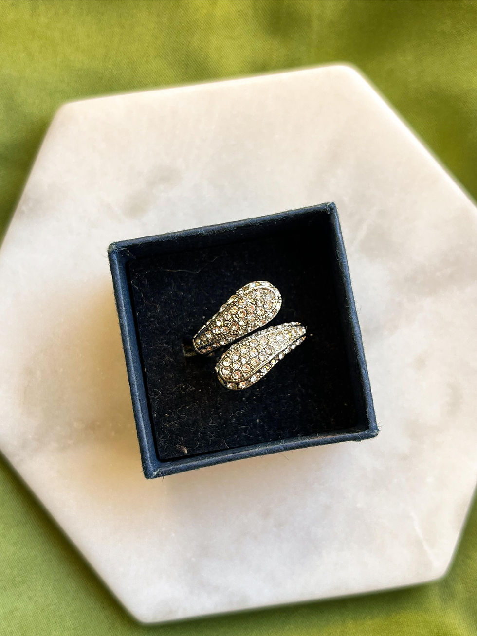Thumbnail: Double Curl American Diamond Silver Adjustable Ring