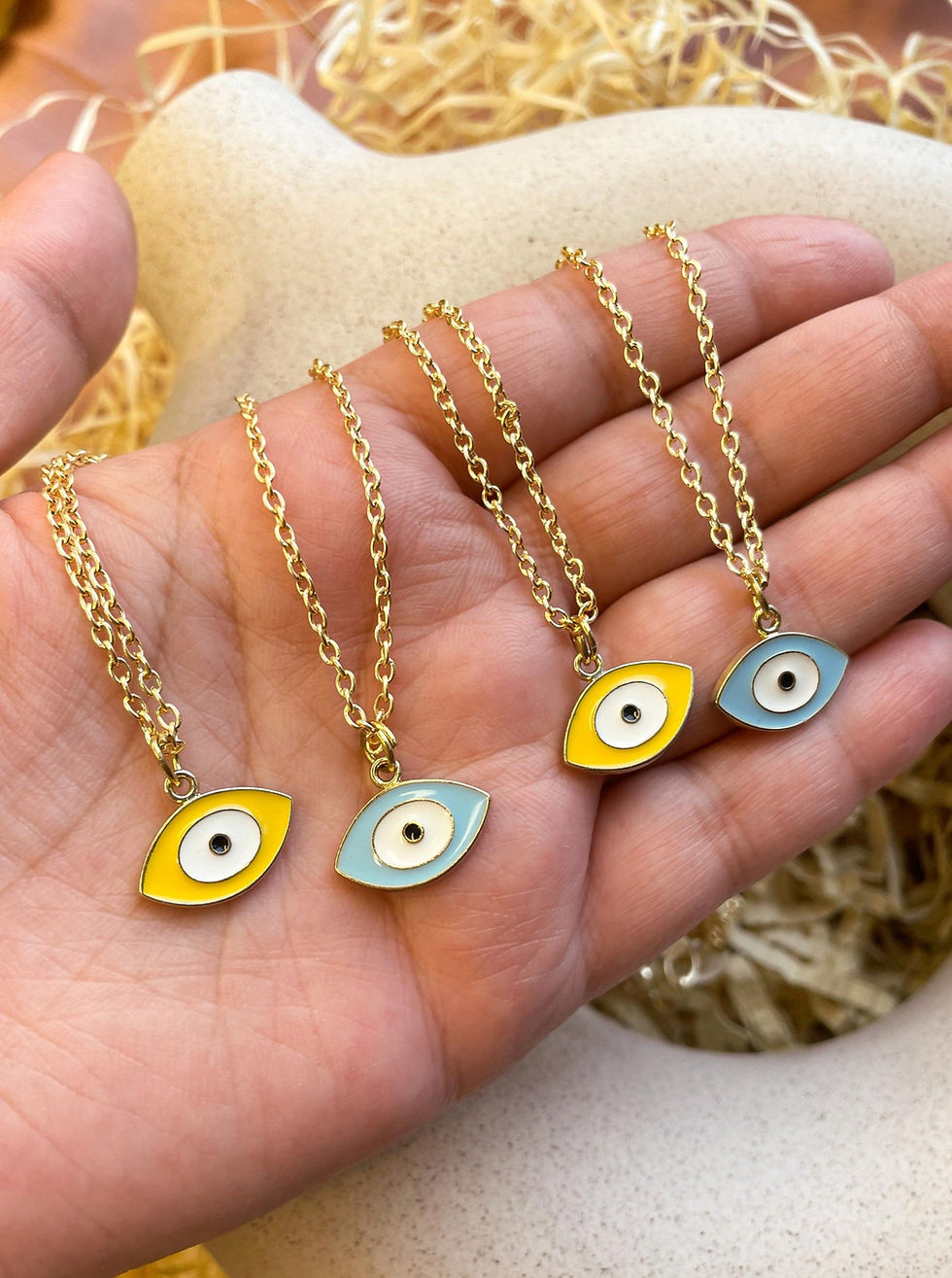 Thumbnail: Evil Eye Enamel Golden Necklace: Sea Green