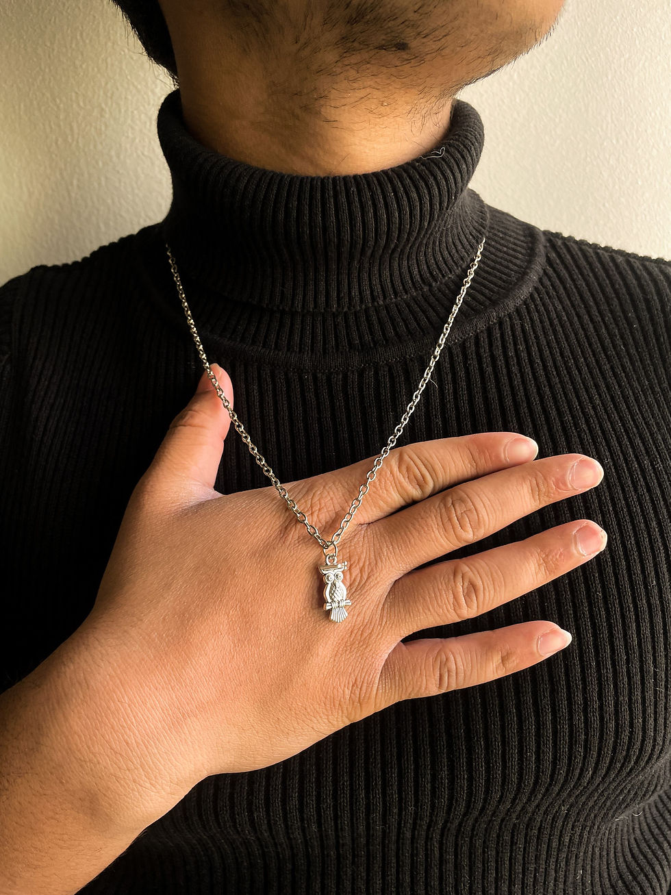 Thumbnail: 3D Double Sided Silver Owl Pendant With Chain