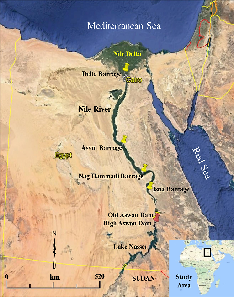 The Nile Delta is the region where the Nile River divides into several branches to flow into the Mediterranean Sea, in northern Egypt.