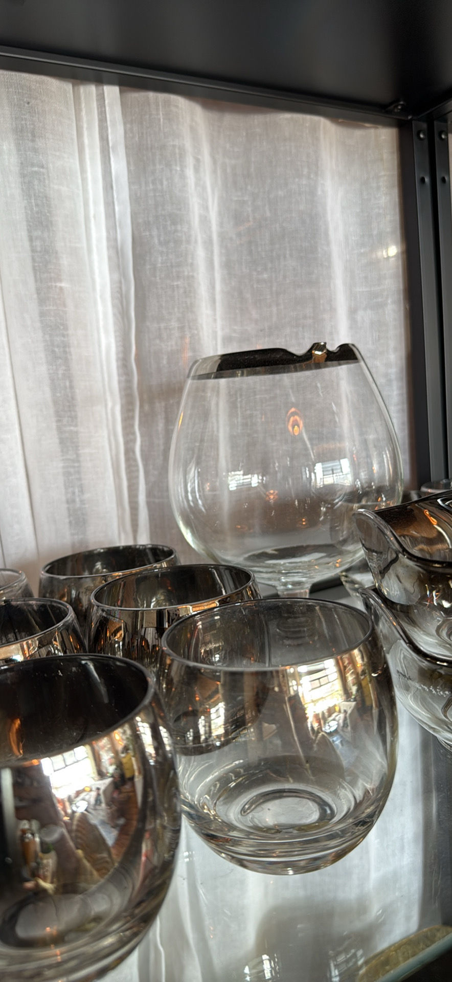 Thumbnail: Vintage Smoked Glass Barware Set – Silver Rim + Statement Bowl