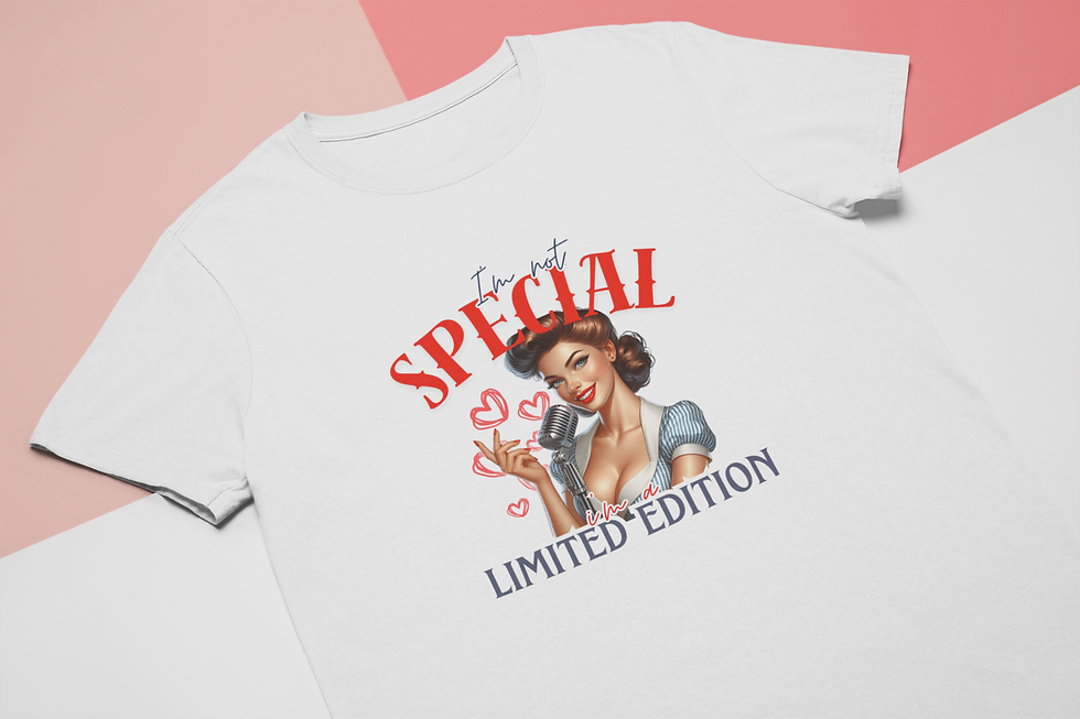 Thumbnail: White t-shirt with "I'm not SPECIAL" graphic, Limited Edition design, vintage style.