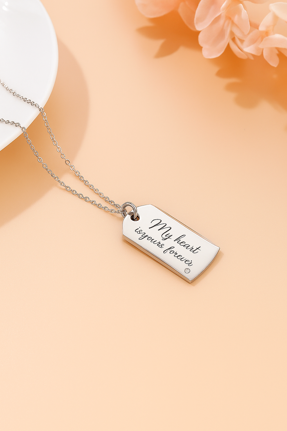 Thumbnail: Silver necklace with engraved text: My heart is yours forever, elegant design.