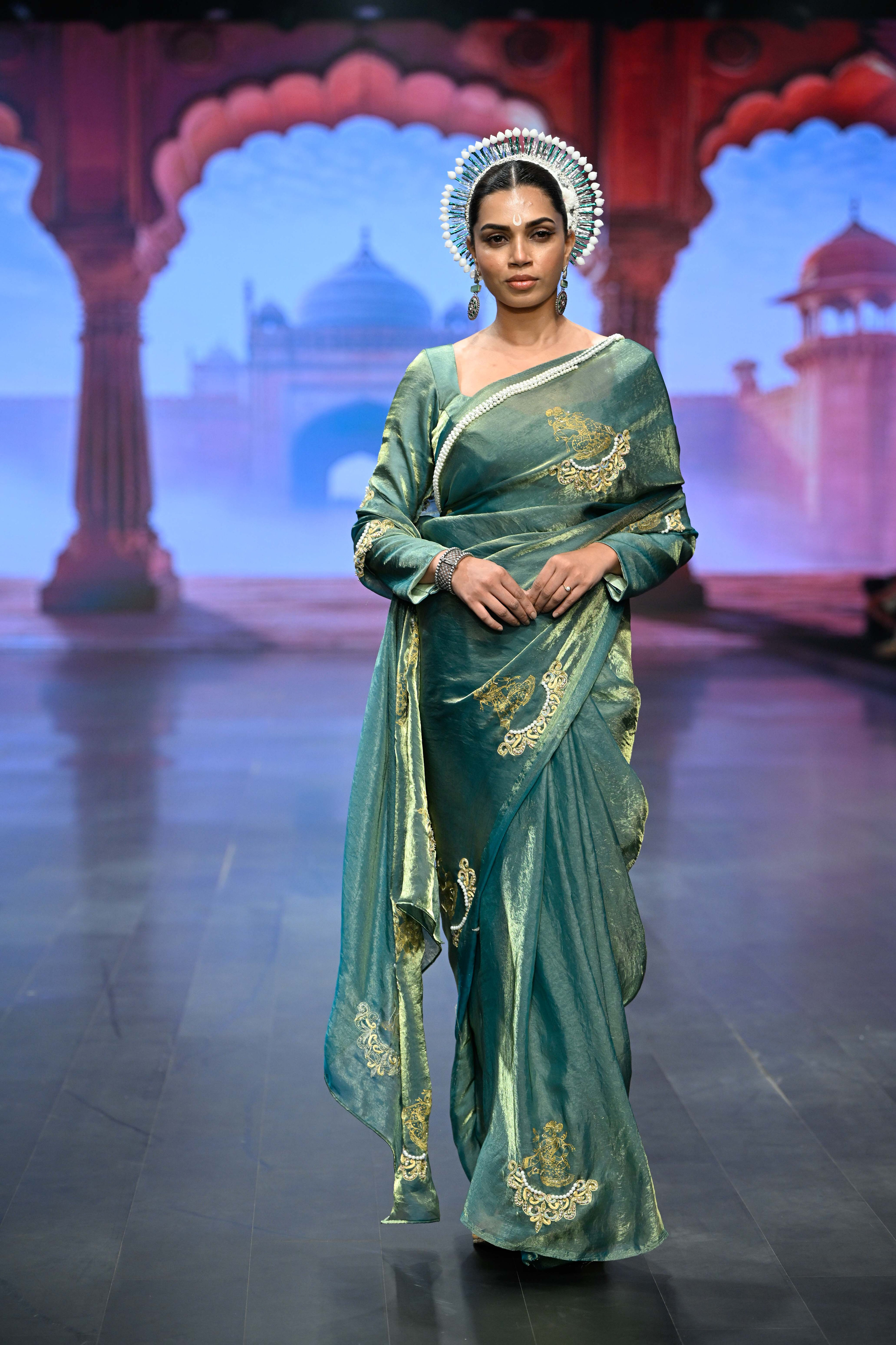 Aqua blue tissue saree