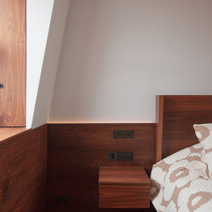 Architect designed extension, timber bed, window and shutter detail