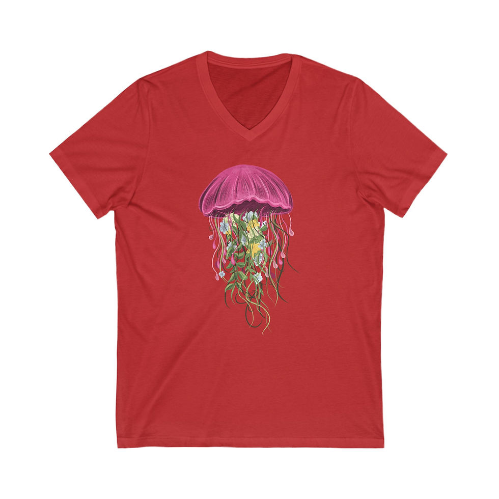 Thumbnail: Colorful Jellyfish V-Neck T-Shirt: Buy Online! Looking for a fun, unique design T-shirt? Our colorful jellyfish V-neck is it!
