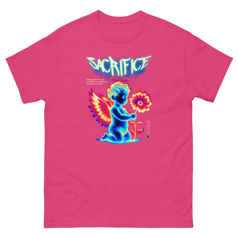 Thumbnail: Sacrifice Neon Angel Vaporwave Cherub T-Shirt. Shop this unique, vibrant tee and add a futuristic edge to your wardrobe today