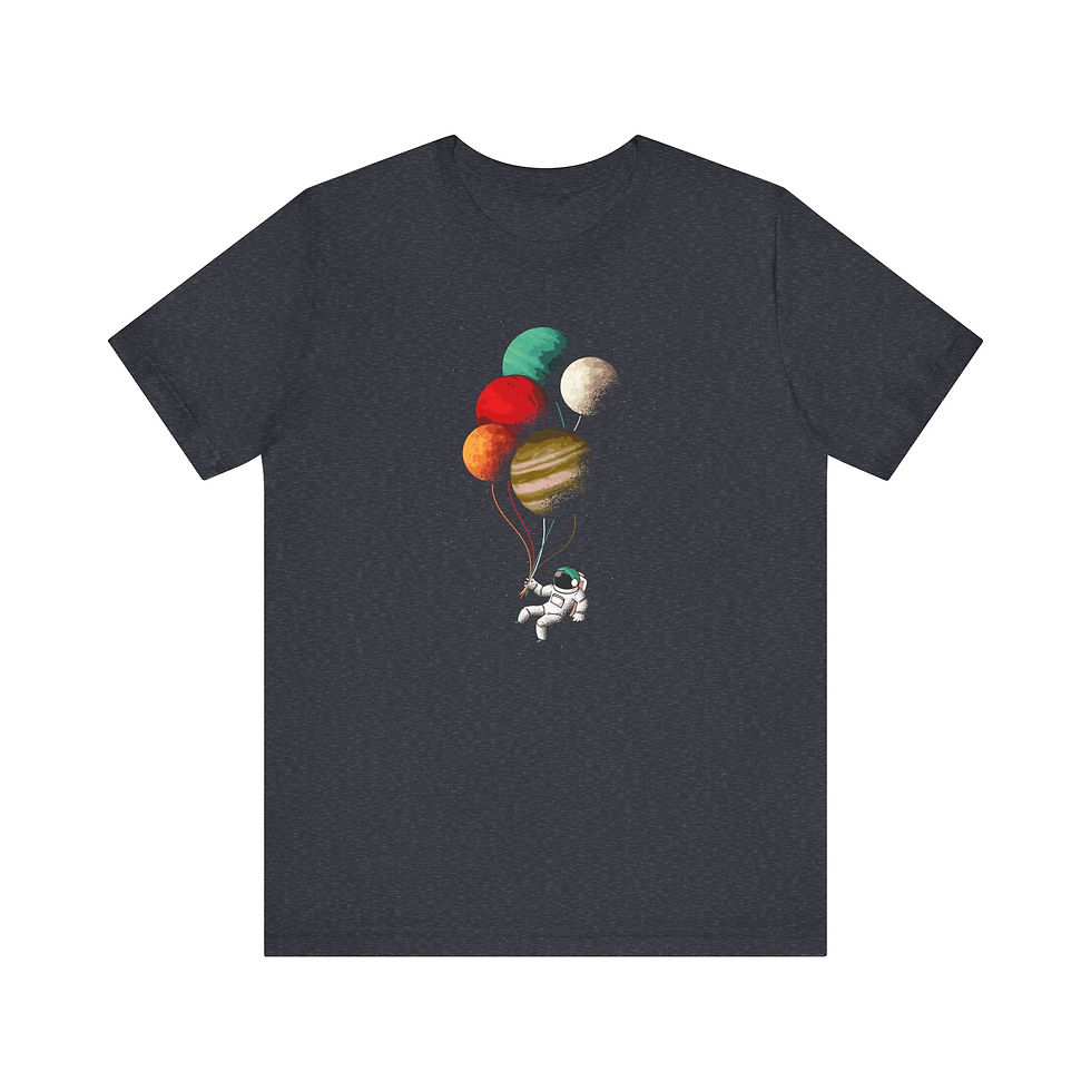 Thumbnail: Astronaut Balloons Unisex Graphic T-Shirt. Perfect blend of comfort and design for space enthusiasts! Shop online and buy now