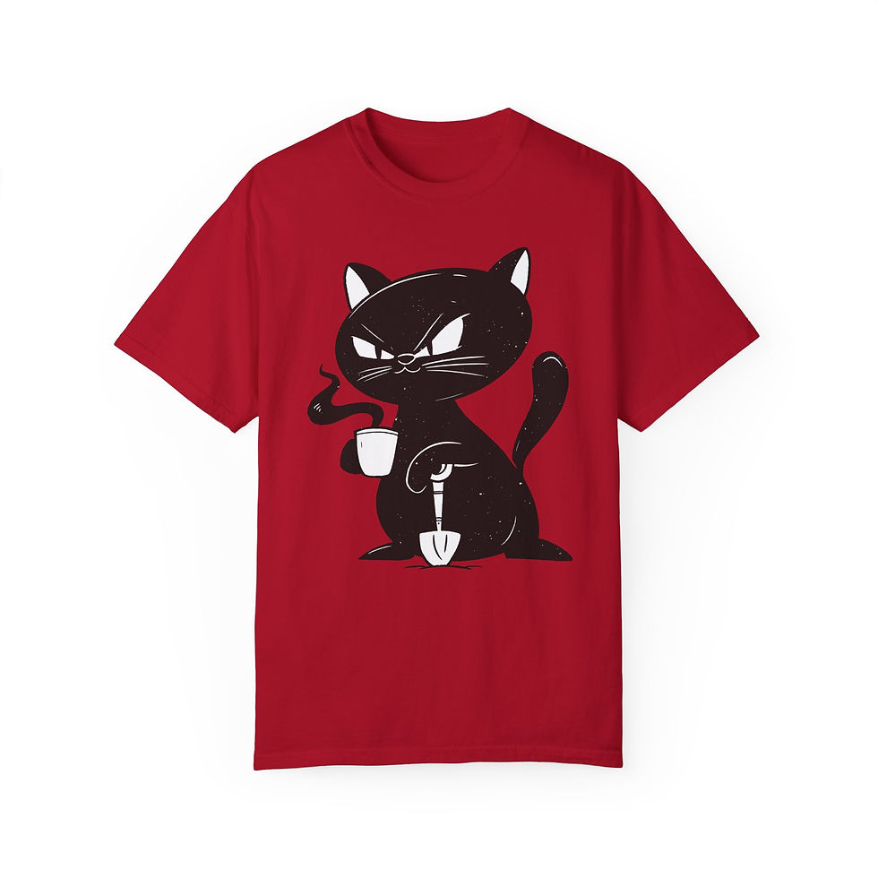 Thumbnail: Mad Black Cat Drinking Coffee Graphic T-Shirt Embrace Your Quirky Side with Our Mad Black Cat Drinking Coffee Graphic T-Shirt