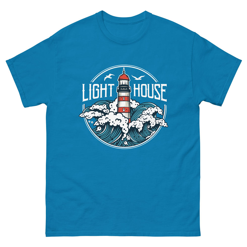 Thumbnail: Shop online Trendy Lighthouse at Marine Wave Sea Beacon T-Shirt. Unique maritime design perfect for any ocean lover!