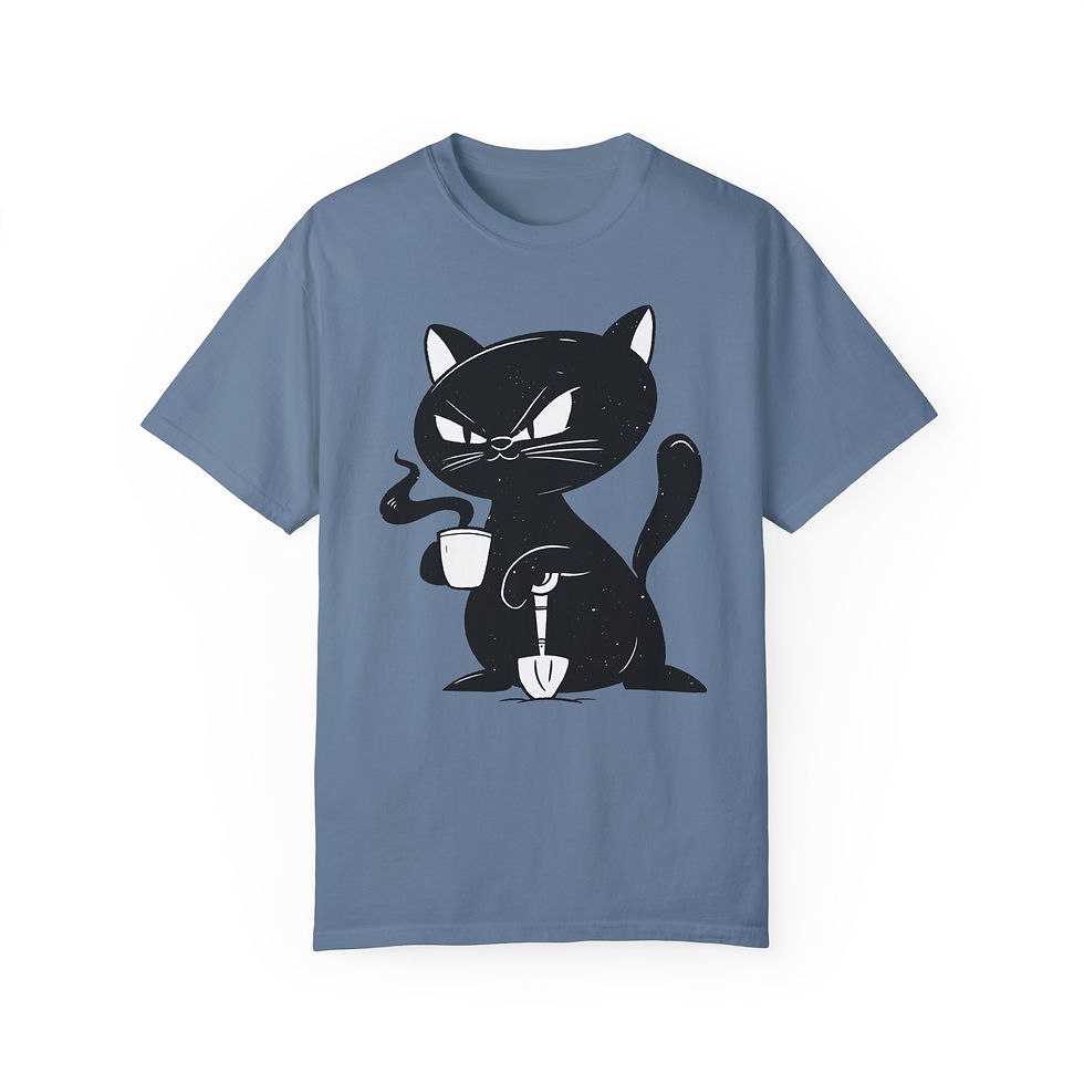 Thumbnail: Mad Black Cat Drinking Coffee Graphic T-Shirt Embrace Your Quirky Side with Our Mad Black Cat Drinking Coffee Graphic T-Shirt