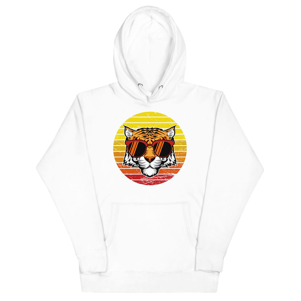 Buy Tiger Retro Sunset Stripes Graphic Unisex Hoodie for Sale Online! Perfect for cozy comfort and vintage vibes shop now!