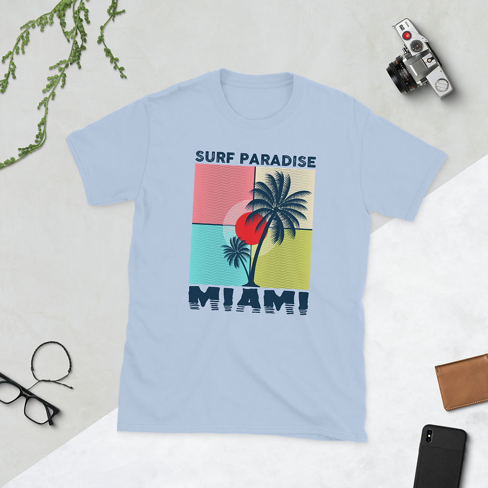Thumbnail: Buy Surf Paradise Miami Typography Lettering Unisex T-Shirt for Sale Online! Purchase yours today!