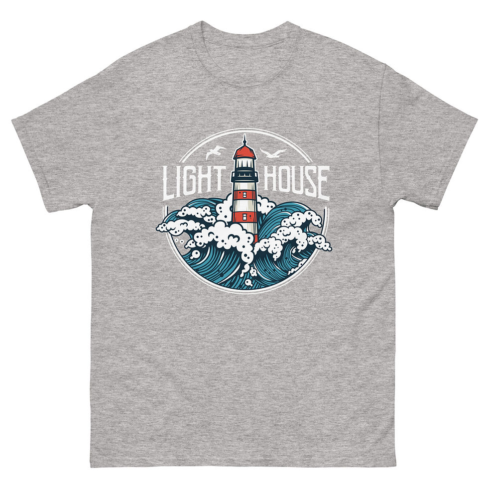 Thumbnail: Shop online Trendy Lighthouse at Marine Wave Sea Beacon T-Shirt. Unique maritime design perfect for any ocean lover!
