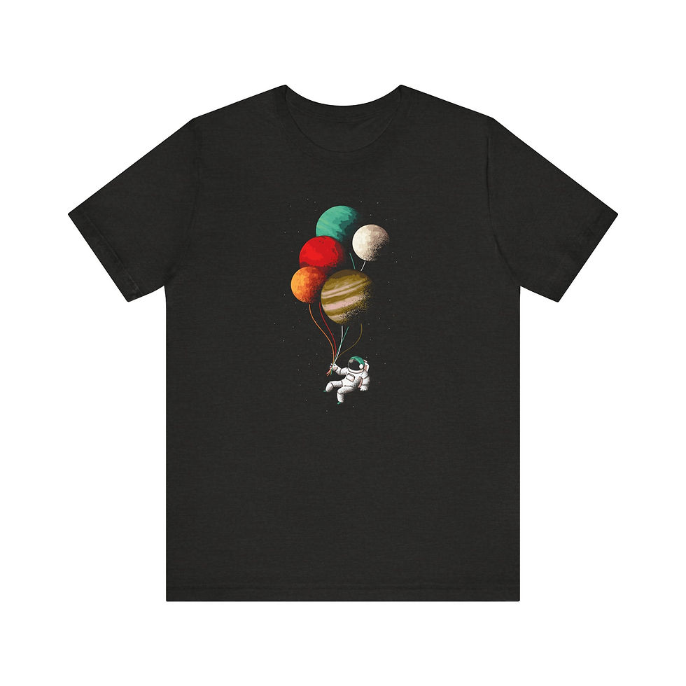Thumbnail: Astronaut Balloons Unisex Graphic T-Shirt. Perfect blend of comfort and design for space enthusiasts! Shop online and buy now