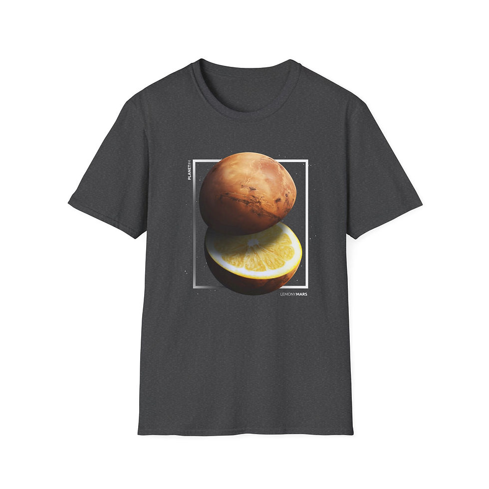 Thumbnail: Vibrant Lemon Mars Planet Collage Graphic Tee Shirt. Show off your love for space with this lively Lemon Mars Planet T-Shirt